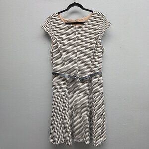 Anne Klein Dress Womens 16 Black White Zebra Stripe Belted Stretch Midi Lined